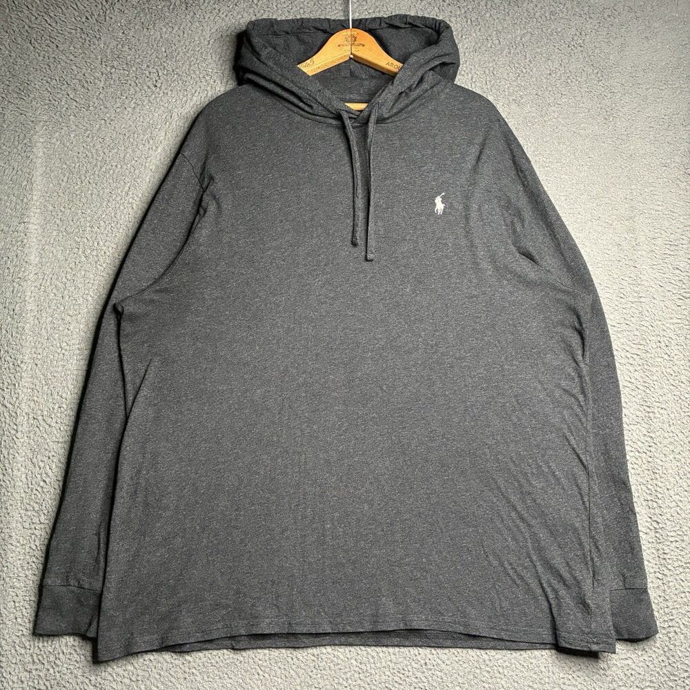 Polo Ralph Lauren Lightweight Hoodie Mens 2XL Gray Pony Pullover XXL